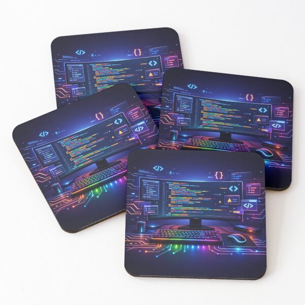 Item preview, Futuristic Programming Workspace – Cyberpunk Code Illustration designed and sold by Sanita arty.
