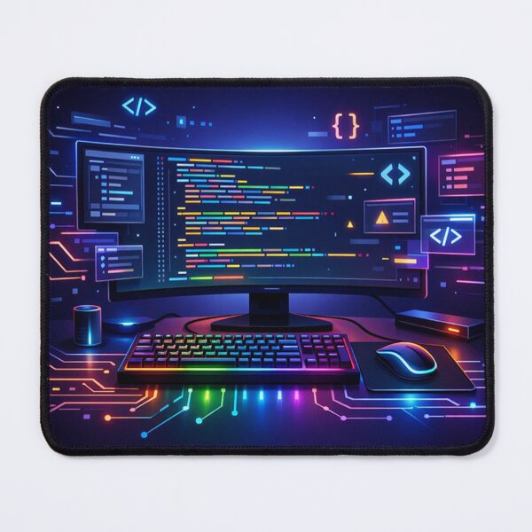 Item preview, Futuristic Programming Workspace – Cyberpunk Code Illustration designed and sold by Sanita arty.