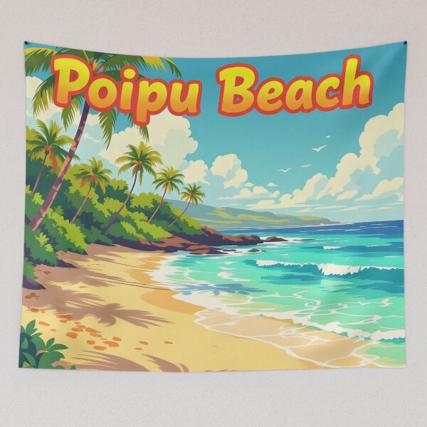 Item preview, Poipu Beach, Kauai, Hawaii: Vintage-Style Painterly Travel Poster designed and sold by LSVart.