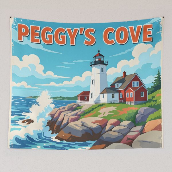 Item preview, Peggy’s Cove, Nova Scotia, Canada: Vintage-Style Painterly Travel Poster designed and sold by LSVart.