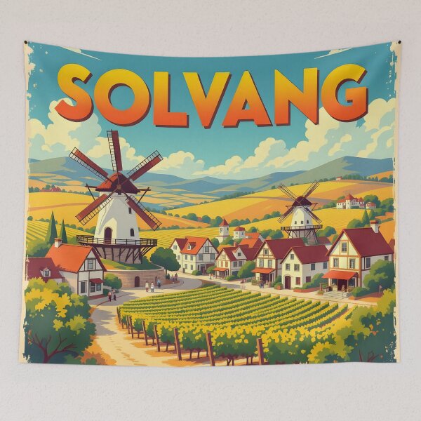 Item preview, Solvang, California, USA: Vintage-Style Painterly Travel Poster designed and sold by LSVart.