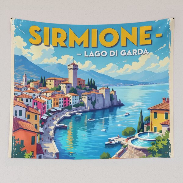 Item preview, Sirmione, Lake Garda, Italy: Vintage-Style Painterly Travel Poster designed and sold by LSVart.