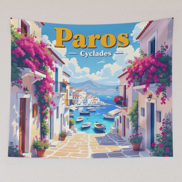Item preview, Paros, Cyclades, Greece: Vintage-Style Painterly Travel Poster designed and sold by LSVart.