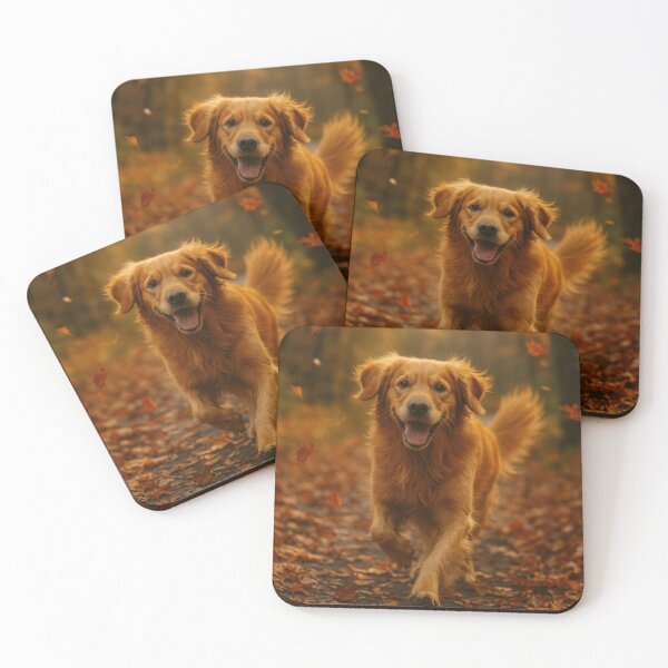 Item preview, Golden Retriever Running Through Autumn Leaves – Painterly Dog Art designed and sold by VandVArt.