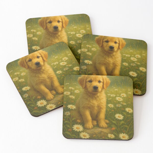 Item preview, Golden Retriever Puppy in a Field of Wildflowers – Painterly Dog Art designed and sold by VandVArt.