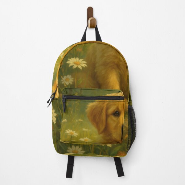 Artikelvorschau, Golden-Retriever-Welpe auf einer Wildblumenwiese – Malerische Hunde-Kunst entworfen und verkauft von VandVArt.
