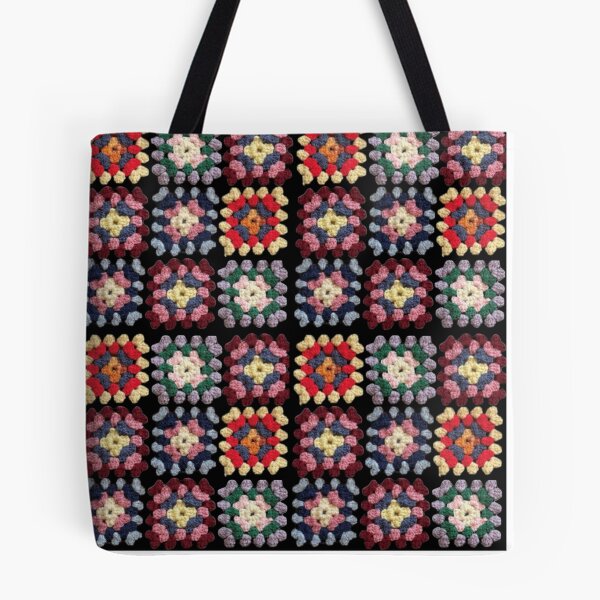 Item preview, Black Multi-color Granny Square Crochet Collage designed and sold by Licorice Moon.