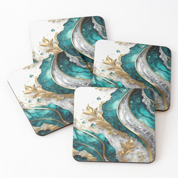 Item preview, Luxurious Abstract Flow -Teal Marble, Gold Leaves & Crystal Geometry in Elegant Motion designed and sold by FotoworldEdel.