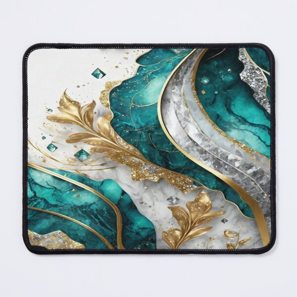 Item preview, Luxurious Abstract Flow -Teal Marble, Gold Leaves & Crystal Geometry in Elegant Motion designed and sold by FotoworldEdel.