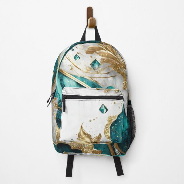 Item preview, Luxurious Abstract Flow -Teal Marble, Gold Leaves & Crystal Geometry in Elegant Motion designed and sold by FotoworldEdel.