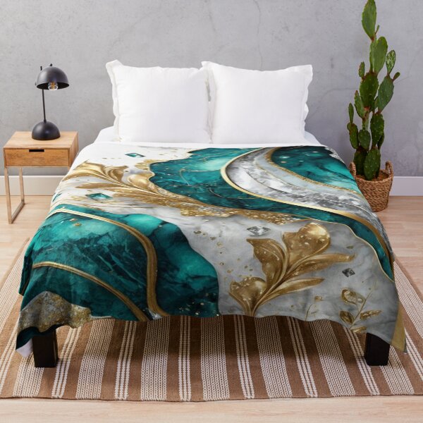 Item preview, Luxurious Abstract Flow -Teal Marble, Gold Leaves & Crystal Geometry in Elegant Motion designed and sold by FotoworldEdel.