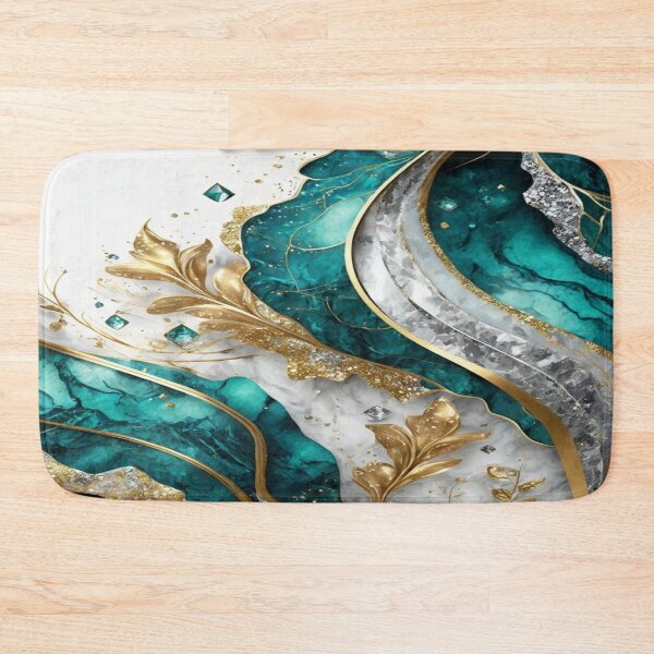 Item preview, Luxurious Abstract Flow -Teal Marble, Gold Leaves & Crystal Geometry in Elegant Motion designed and sold by FotoworldEdel.
