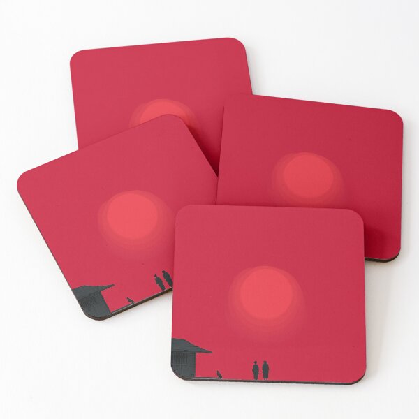 Item preview, Silhouetted Figures on Balcony with Crimson Red Sun designed and sold by R&B Art and design.
