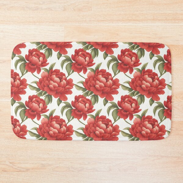 Item preview, The image showcases a seamless pattern of large, vibrant red peonies with lush green leaves, creating a classic and elegant floral design against a plain white backdrop. designed and sold by rujlaphusstudio.