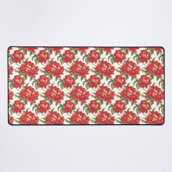 Item preview, The image showcases a seamless pattern of large, vibrant red peonies with lush green leaves, creating a classic and elegant floral design against a plain white backdrop. designed and sold by rujlaphusstudio.