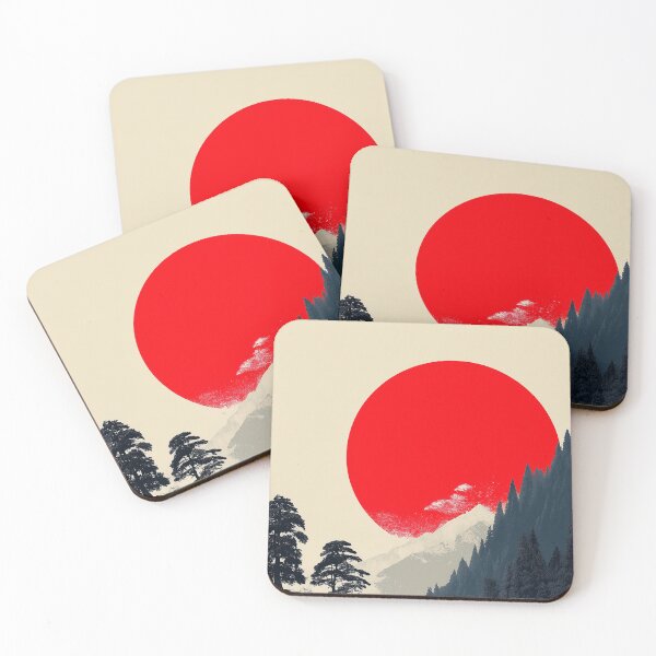 Item preview, Minimalist Japanese Mountain Valley with Giant Red Sun designed and sold by R&B Art and design.
