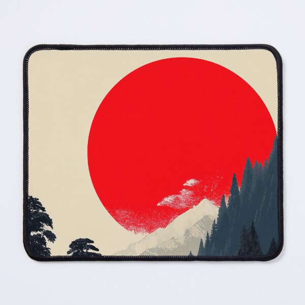 Item preview, Minimalist Japanese Mountain Valley with Giant Red Sun designed and sold by R&B Art and design.