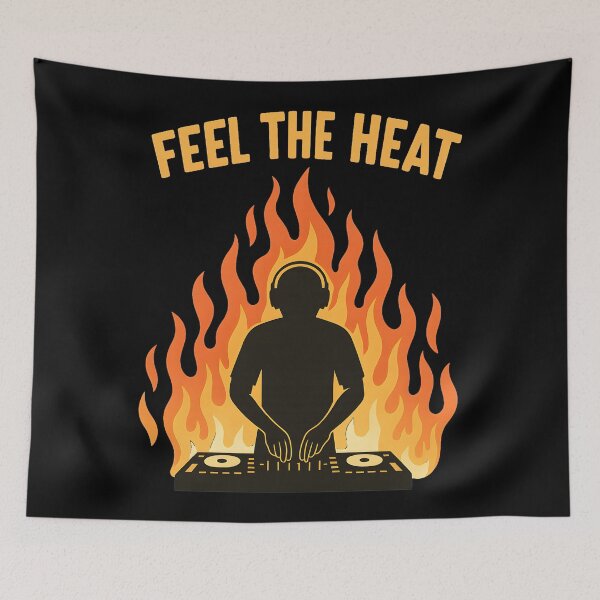 Item preview, Feel the Heat Funny DJ Silhouette EDM Music Festival Fire Graphic designed and sold by DrawHandArt.