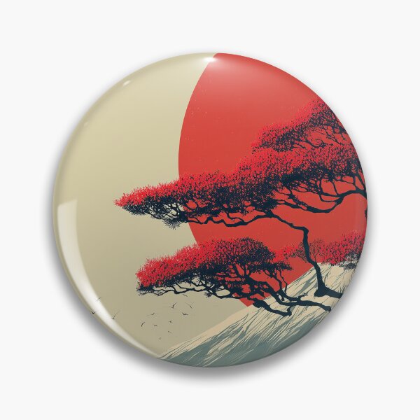 Item preview, Minimalist Mount Fuji Silhouette with Red Tree and Cliff Figure designed and sold by R&B Art and design.