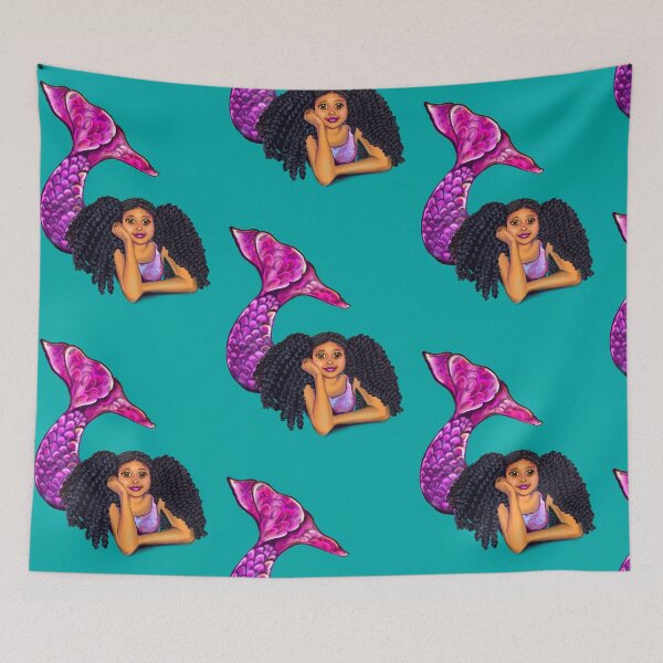 Item preview, Mermaid with brown skin and  curly Afro hair designed and sold by Artonmytee.