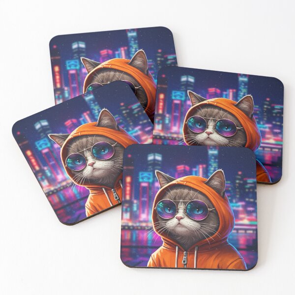 Item preview, Cool Cat in Orange Hoodie – Neon City Night Art designed and sold by Articooler.