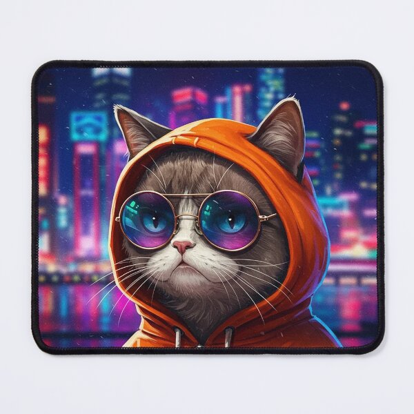Item preview, Cool Cat in Orange Hoodie – Neon City Night Art designed and sold by Articooler.