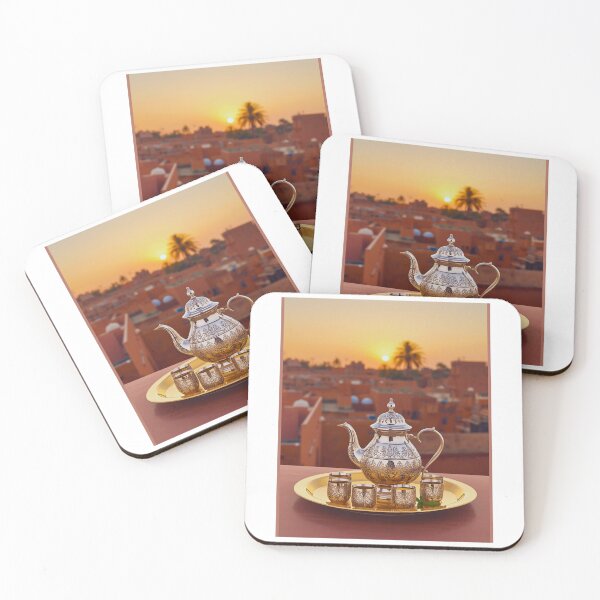 Item preview, Moroccan Tea Set at Sunset - Marrakech Rooftop View Art designed and sold by ​VibeCanvas Studio.