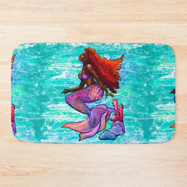 Item preview, Mermaid with red Afro hair relaxing underwater  designed and sold by Artonmytee.