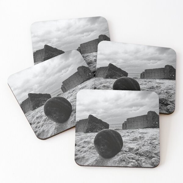 Item preview, Old Sea Defences, Roseisle Beach Moray – Black & White Coastal Photo designed and sold by KentonDesignsUK.