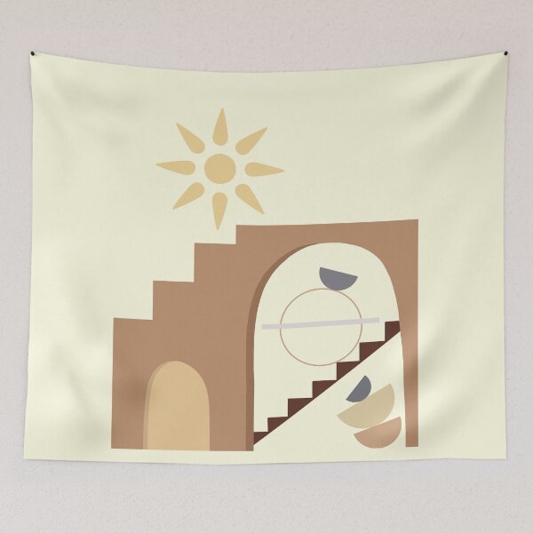 Item preview, Abstract Sun and Geometric Architecture Shapes in Soft Earthy Art designed and sold by NiceDigital.