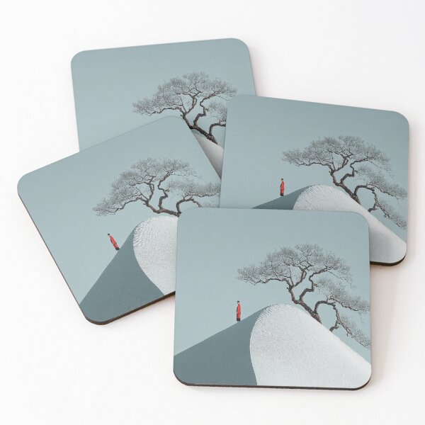Item preview, Minimalist Figure in Red on White Sand Ridge with Gnarled Tree designed and sold by R&B Art and design.