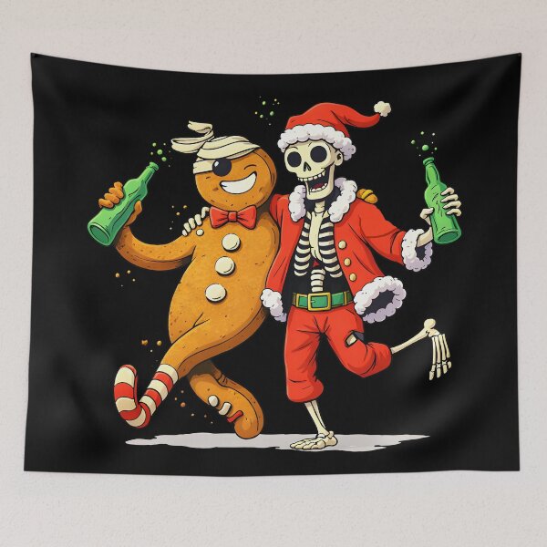 Item preview, Skeleton Santa and Gingerbread Man Beer - Funny Creepy Christmas Party designed and sold by DrawHandArt.