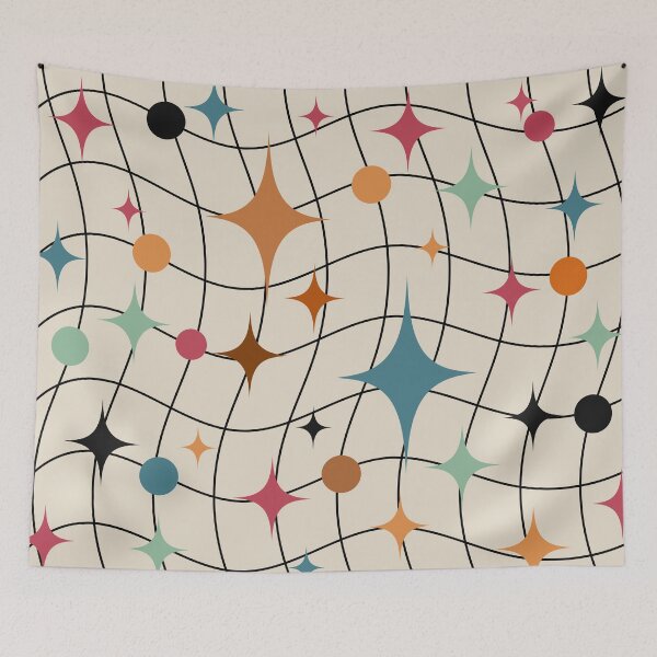 Item preview, Retro Mid-Century Modern Abstract Starburst and Wavy Grid Pattern designed and sold by DeeLulu.