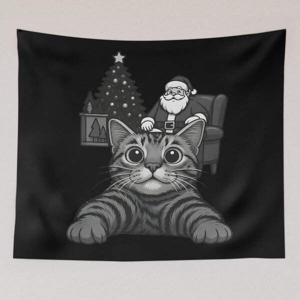 Item preview, Giant Tabby Cat Christmas Cute Santa Claus Holiday Selfie designed and sold by DrawHandArt.