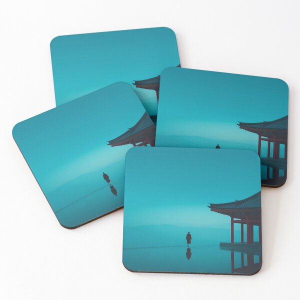 Item preview, Minimalist Japanese Temple Reflection in Teal designed and sold by R&B Art and design.