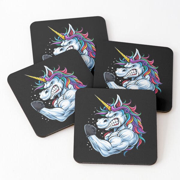 Item preview, Angry Muscular Unicorn Boxing Gym Fitness Rainbow Mascot Art designed and sold by DrawHandArt.