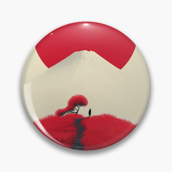Item preview, Minimalist Red Flower Field with Mount Fuji and Giant Sun designed and sold by R&B Art and design.