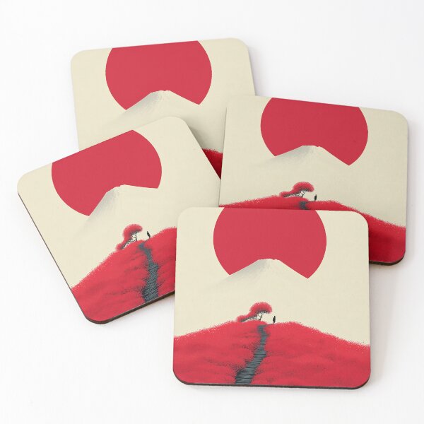 Item preview, Minimalist Red Flower Field with Mount Fuji and Giant Sun designed and sold by R&B Art and design.
