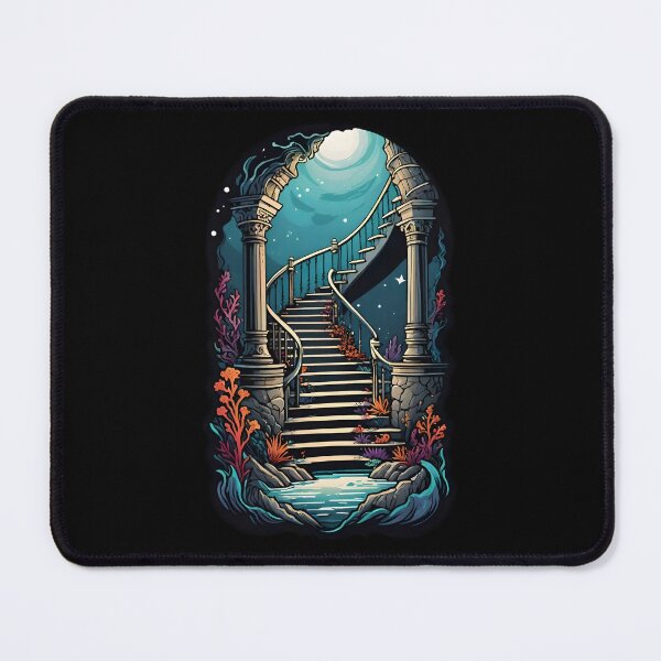Item preview, Underwater Fantasy Staircase Ocean Ruins Dreamy Moonlight Realm designed and sold by DrawHandArt.