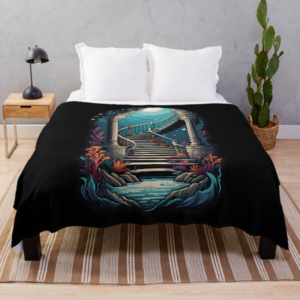 Item preview, Underwater Fantasy Staircase Ocean Ruins Dreamy Moonlight Realm designed and sold by DrawHandArt.