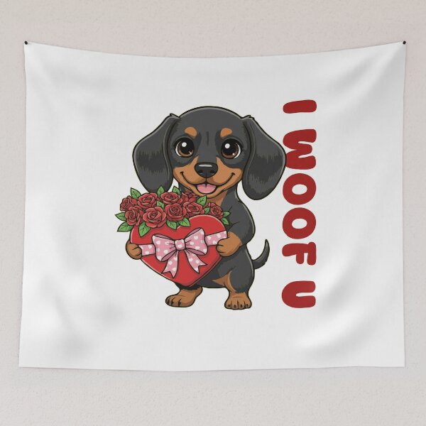 Item preview, I Woof U Dachshund Puppy with Flowers – Sweet Dog Love Design designed and sold by The Real Life Symphony.