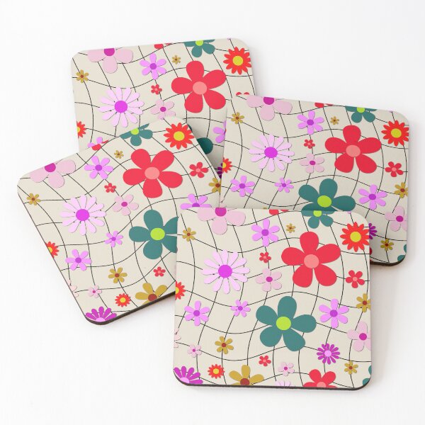 Item preview, Retro 70s Floral Wavy Grid Pattern – Groovy Pink and Teal Hippie Daisies designed and sold by DeeLulu.