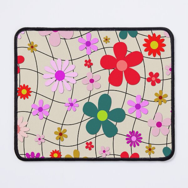 Item preview, Retro 70s Floral Wavy Grid Pattern – Groovy Pink and Teal Hippie Daisies designed and sold by DeeLulu.