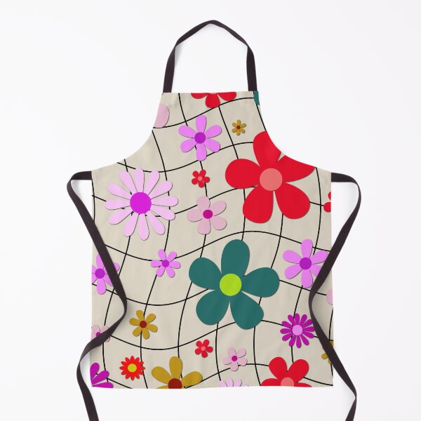 Item preview, Retro 70s Floral Wavy Grid Pattern – Groovy Pink and Teal Hippie Daisies designed and sold by DeeLulu.