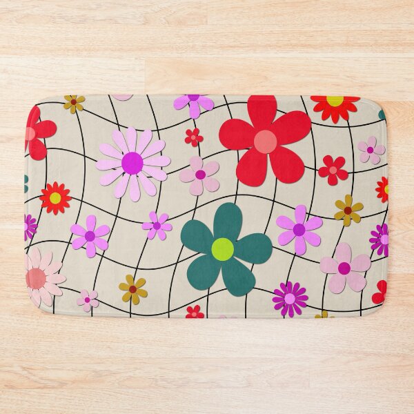 Item preview, Retro 70s Floral Wavy Grid Pattern – Groovy Pink and Teal Hippie Daisies designed and sold by DeeLulu.