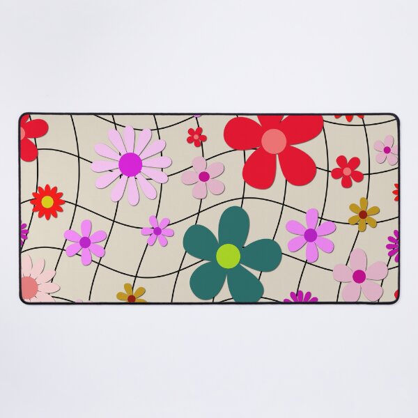 Item preview, Retro 70s Floral Wavy Grid Pattern – Groovy Pink and Teal Hippie Daisies designed and sold by DeeLulu.