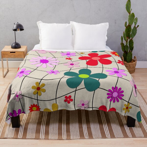 Item preview, Retro 70s Floral Wavy Grid Pattern – Groovy Pink and Teal Hippie Daisies designed and sold by DeeLulu.