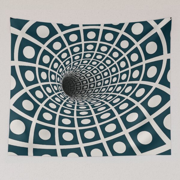 Item preview, Optical Illusion Vortex Grid Art - Abstract Geometric Tunnel with White Circles 3D Depth Trippy Perspective Black Hole Spiral Design designed and sold by AnTartstudios.