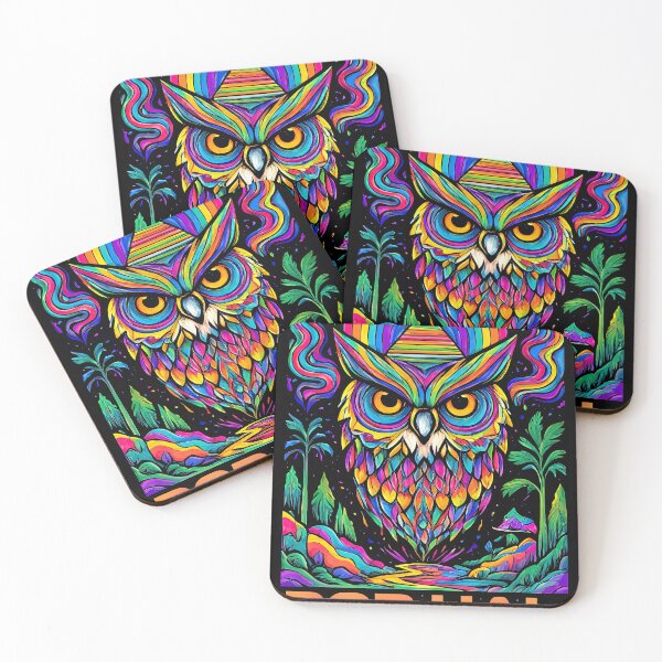 Item preview, Psychedelic Rainbow Owl 202 HAL | Trippy Visionary Art Graphic designed and sold by RedCatTat.
