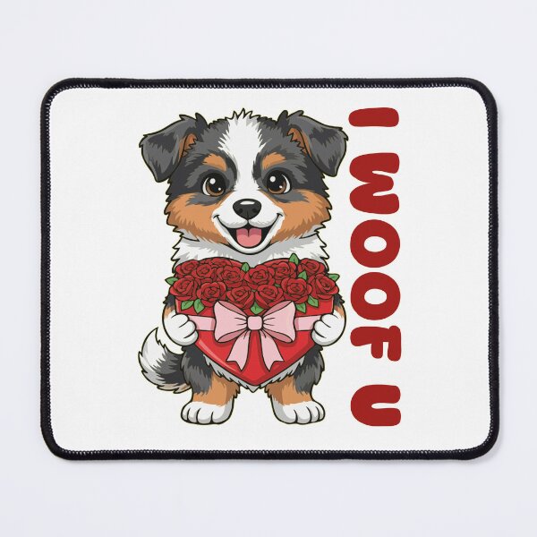 Item preview, I Woof U Miniature American Shepherd Puppy with Flowers – Sweet Dog Love Design designed and sold by The Real Life Symphony.